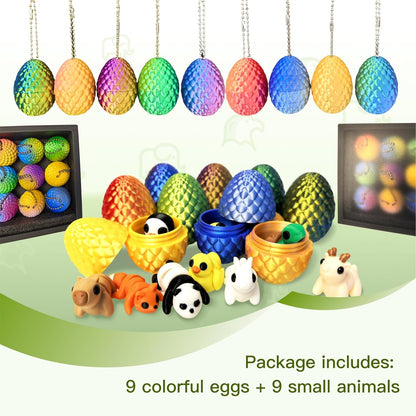 Mini 3D Printed Dragon Egg and 3D Printed Fidget Animals，Toy Fidget Bulk，Animal Miniature Figurines，Mini Egg Fillers，Teen Carnival Prizes（9pcs Set）