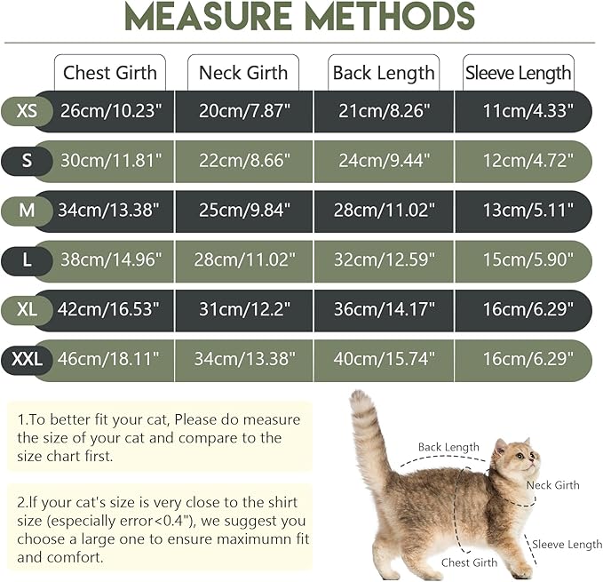 Sticky Cat Clothes Stretchy, Sphynx Hairless Sweater & Pajamas for Cats only, Soft Cat Onesie for Cats After Surgery Female Male & Hair Loss Prevention, Green L