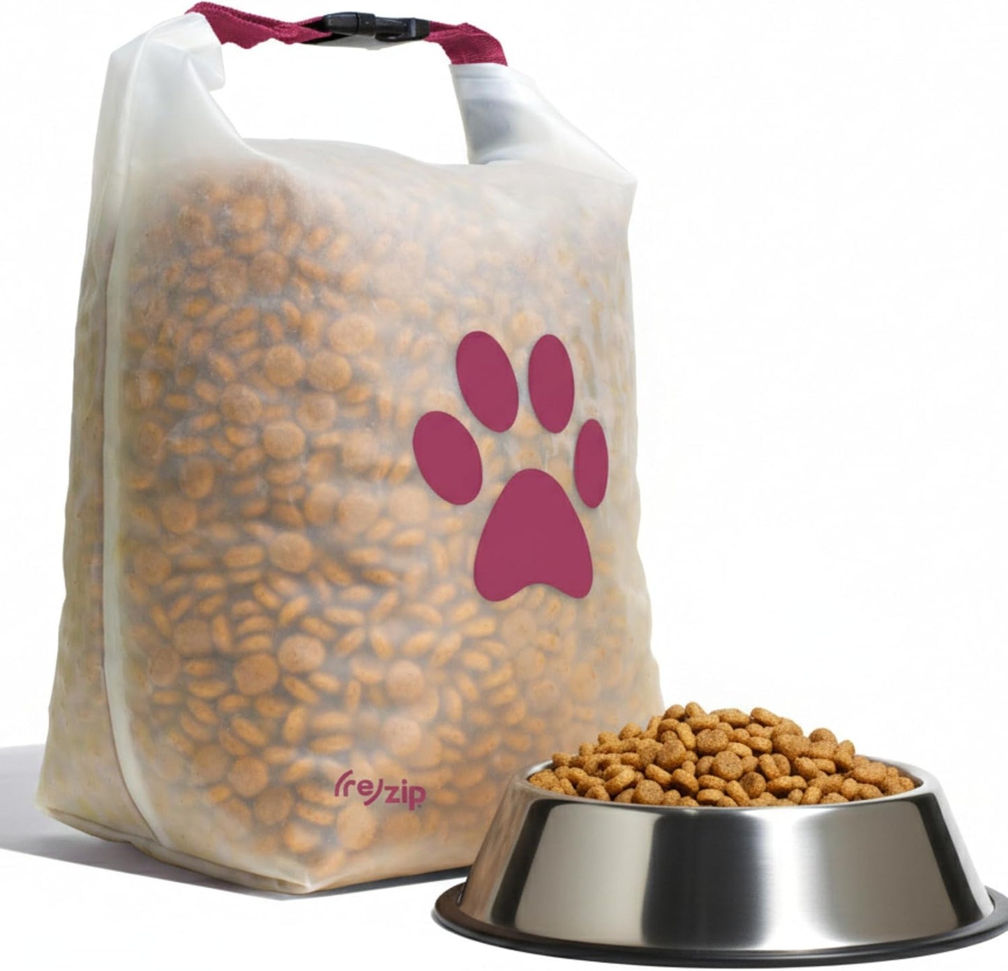 (re)zip Large Roll Top Pet Food Storage Bag 40-Cup, BPA-Free, Food-Grade, Pet-Safe, Freshness Seal for Camping, Travel & Daily Use, Machine Washable, Magenta