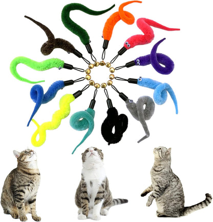 AcceLeah Cat Worm Toy Teaser Wand Replacement, Cat Worms & Dragonfly Refill, Assorted Teaser Refills with Bell (12Pcs)