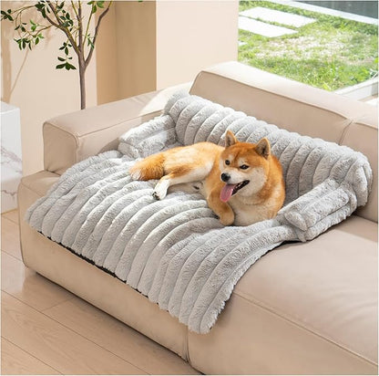 Avont Dog Bed Mat for Couch, Warm Fluffy Calming Sofa Topper Furniture Protector for Small Medium Large Dogs Cats with Removable Washable Cover -Lightgrey(M)