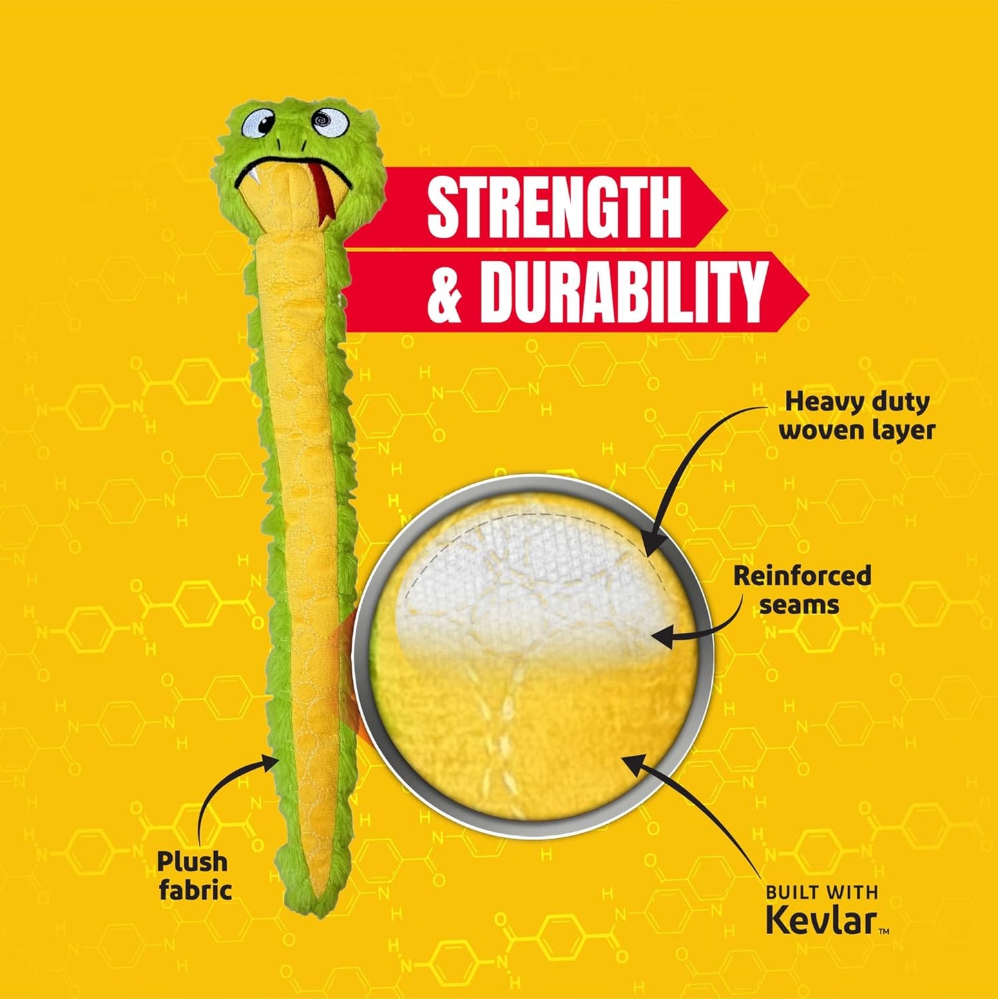 Bite Force -Durable & Strong Dog Toy Slither The Snake with Squeaker, Kevlar-Reinforced for Aggressive Chewers for Small Medium Large Dogs - Green.