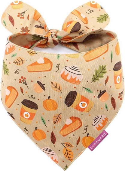 LunaMarie - Luxury Pet Birthday Bandanas -Premium & Silky Poly Fabric | 100% Handmade | Custom Shape Dual Layered (Fall Sweets, Medium)