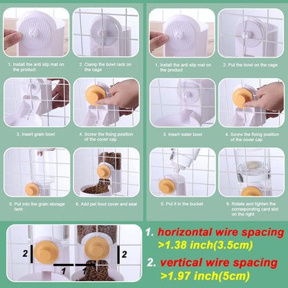 Hanging Automatic Food Water Dispenser,Gravity Rabbit Feeder and Water Dispenser Set,Cage Cat Food Bowl for Bunny Chinchilla Guinea Pig Hedgehog Ferret