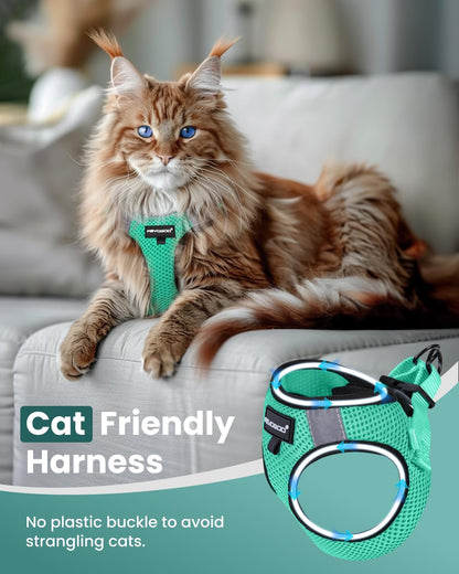 FAYOGOO Cat Harness & Leash Set, Escape Proof, XXL(Chest 19-21''), Green