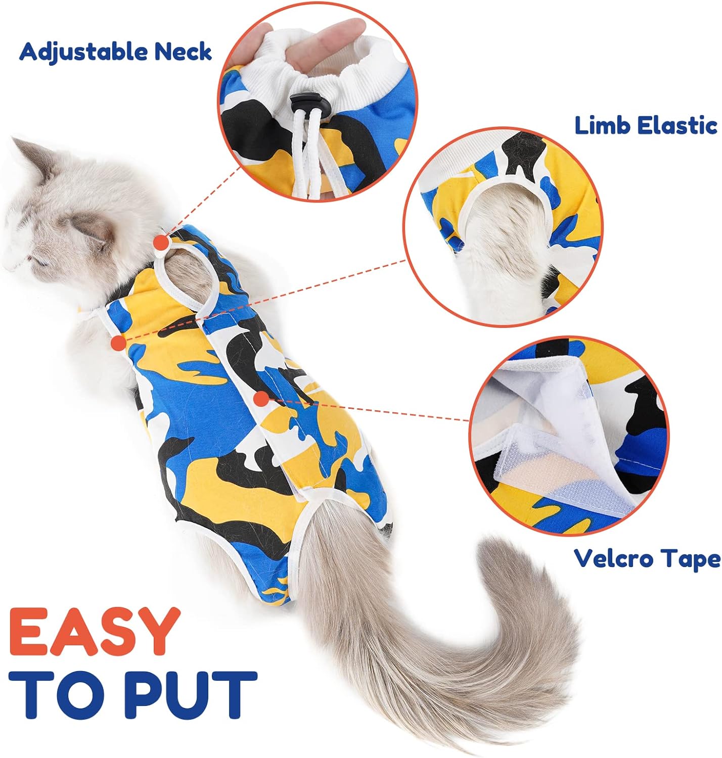 Cat Surgical Recovery Suit, Abdominal Wounds Cone E-Collar Alternative Anti-Licking Or Skin Diseases Pet Surgical Recovery Pajama Suit, Soft Fabric Onesies for Cats (S, Blue)
