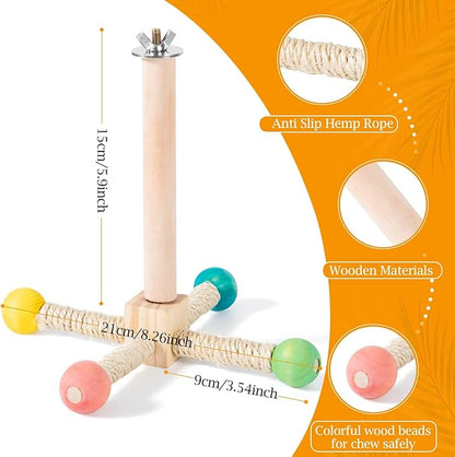 Rotating Bird Perches Toy, Interactive Spinning Parrot Parakeet Toys, Wooden Exercise Stand Bird Cage Accessories for Budgies,Cockatiels,Small Birds