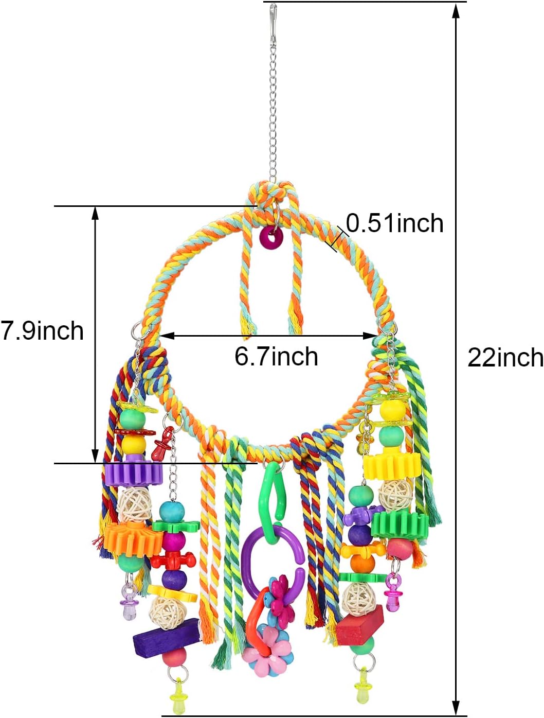 Bird Swing Toy with Perches - Colorful Chewing Toys for Parakeets, Meyers Cockatiel, Conure, Quaker, Caique & Other Medium Sized Birds