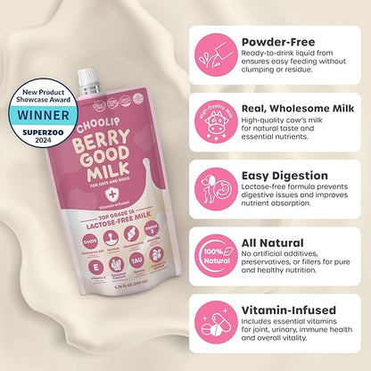 Choolip Berry Good Milk – Lactose-Free, Vitamin-Enriched Drink for Cats & Dogs | Supports Urinary Health, Digestion & Joints | Free from Grains, Gluten and Antibiotics