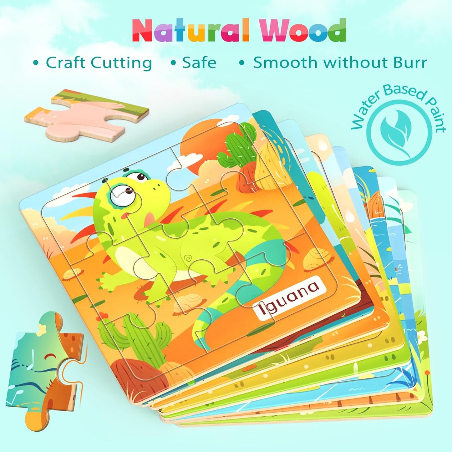 Wooden Puzzles for Toddlers, 8 Pack Animal Jigsaw Puzzles for Kids3-5, 9 Pieces Preschool Learning Activities, Learning & Educational Toys, Gift for Boys, Girls