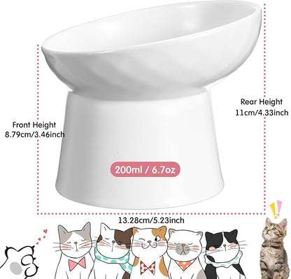 Tanlade 4 Pcs Ceramic Raised Cat Bowls, Elevated Tilted Cat Bowl, Stress Free, Backflow Prevention, Dishwasher and Microwave Safe for Indoor Kitten, Puppies(White and Pink)