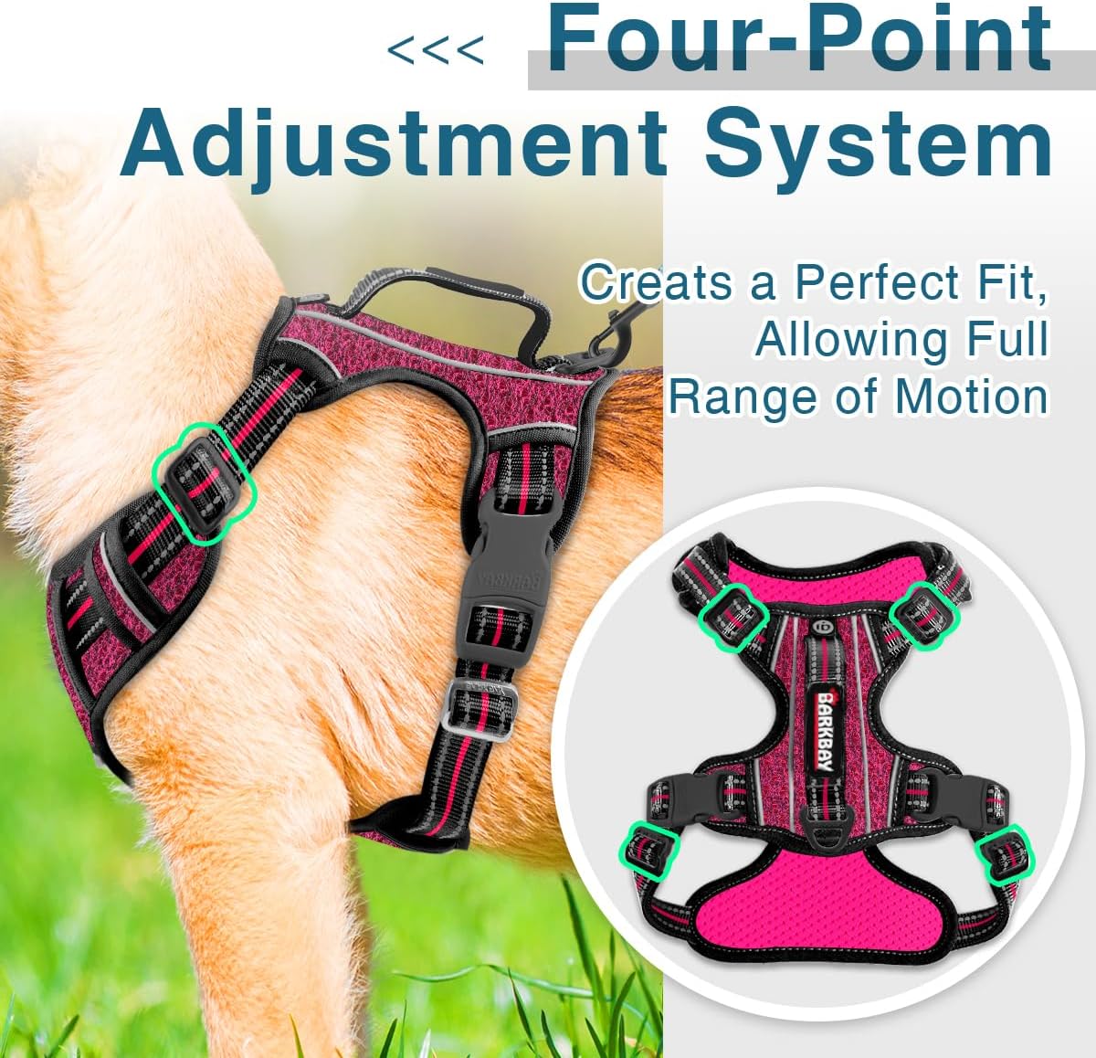 BARKBAY Dog Harness No Pull with ID Tag Pocket - Heavy Duty, Reflective, Easy Control for Small Dogs(Pink/Black,S)