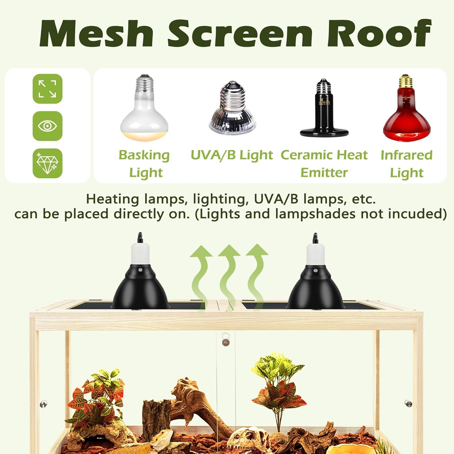Prolee Bearded Dragon Tank with Leg Stand,Wooden Lizard Tank,Reptile Tank with Metal Mesh Roof Door, Acrylic Panel Snake Tank with Lock Design (Oak, 48"x20"x20")