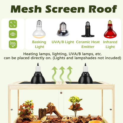 Prolee Bearded Dragon Tank with Leg Stand,Wooden Lizard Tank,Reptile Tank with Metal Mesh Roof Door, Acrylic Panel Snake Tank with Lock Design (Oak, 48"x20"x20")