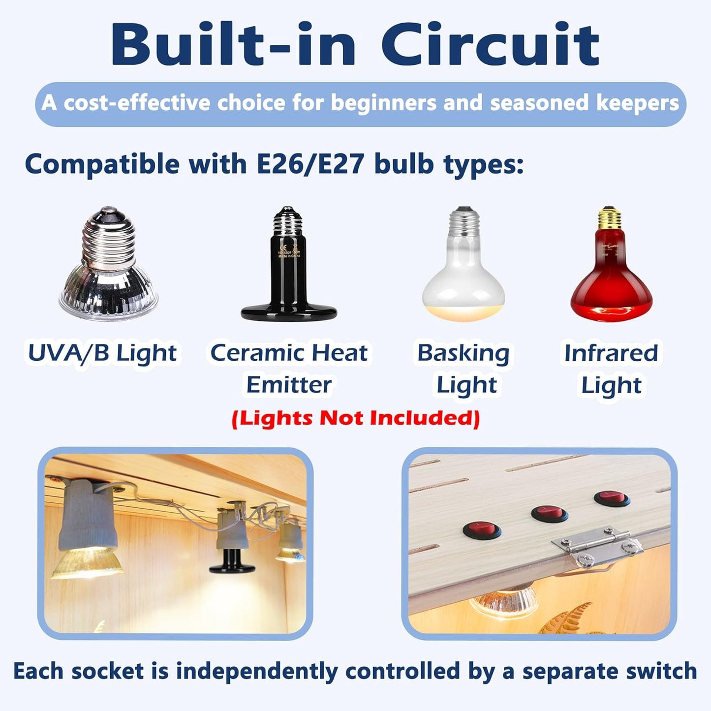 PROLEE Bearded Dragon Tank,Lizard Tank with Clear Tempered Glass Roof,Anti-Scratch Reptile Enclosure, Snake Tank and Reptile Tank,Built-in Light Fixtures with Switch (80 Gallons)