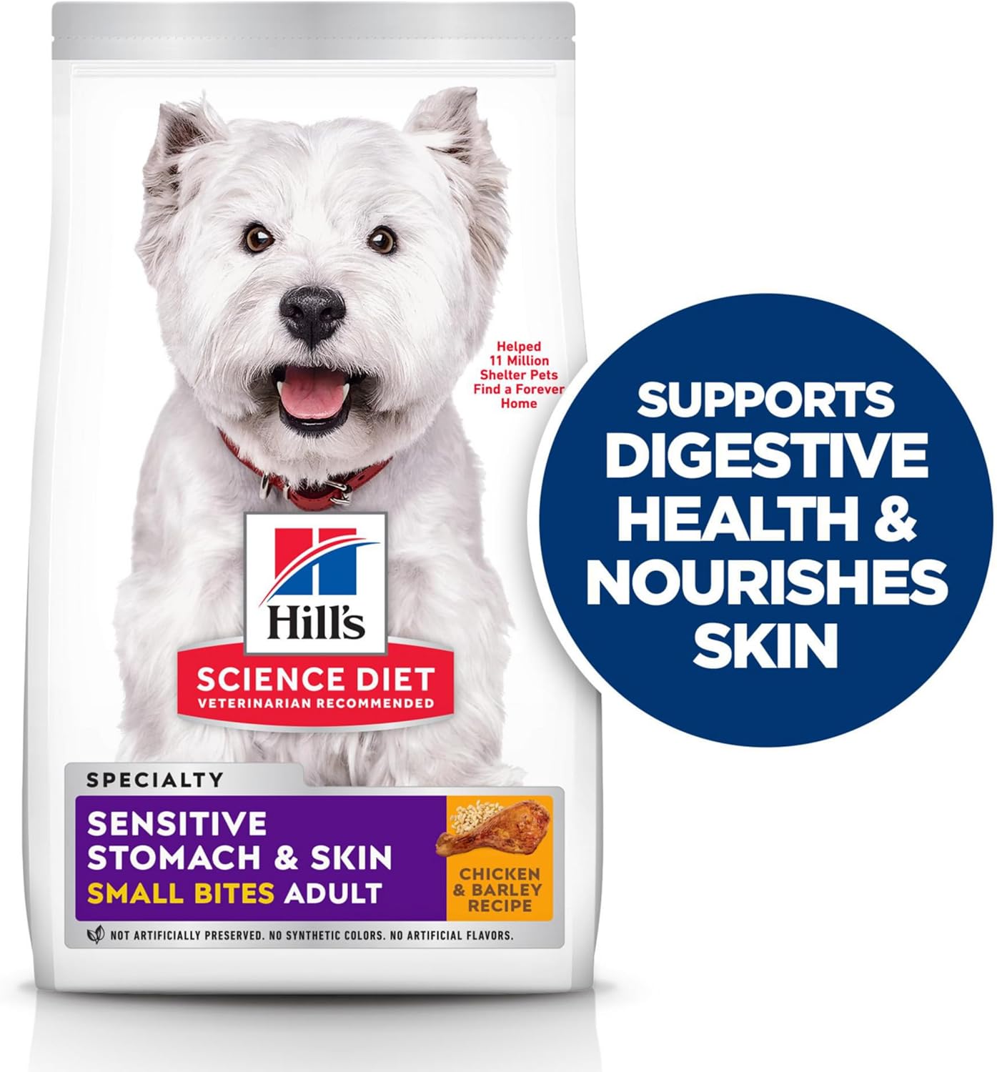 Hill's Science Diet Sensitive Stomach & Skin, Adult 1-6, Stomach & Skin Sensitivity Support, Small Kibble, Dry Dog Food, Chicken Recipe, 30 lb Bag