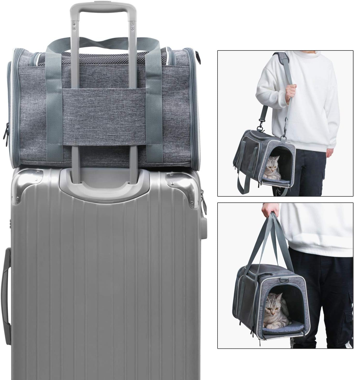 Cat Carrier - Portable Foldable Dog Pet Carrier, Soft-Sided Pet Bag up to 15 Lbs, Airline Approved Travel Puppy Carrier