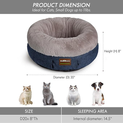 ClevaHome Cozy Cat Bed - Ultra-Soft Plush Pet Bed with Raised Sides and Anti-Slip Base, Comfortable Round Bed for Small Pets up to 11 lbs