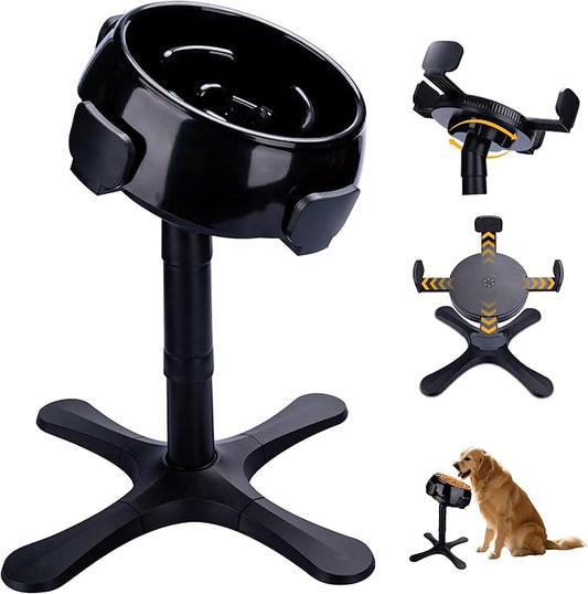 Elevated Slow Feeder Dog Bowl Adjustable Stand,Tilted ABS Base,Fits 5.5-9.5" Bowls, Anti-Spill & Non-Slip, Heavy Duty for Med/Large Dogs(with Round Bowls)