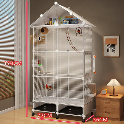 Large Parrot Cage with Acrylic Doors, 4 Casters, Perch & Feeder, Detachable Drawer, Ideal for Cockatiels, Budgies, Conures, Indoor/Outdoor Use – Spacious White Birdcage(White,72 * 36 * 170)