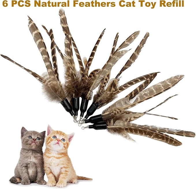 Cat Feather Toys Refills, 6 Pieces Handmade Da Bird Feathers Refill, Cat Wand Replacement Feather for Indoor Cats (C)