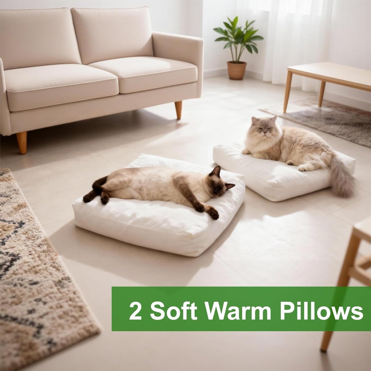 Cat House for Indoor Cats,Wooden Large Cat Bed Cave with 2 Soft Cushion,Warm Cozy Pet Hideaway for Kittens & Big Cats,17.7"x16.9"x19.68" Natural