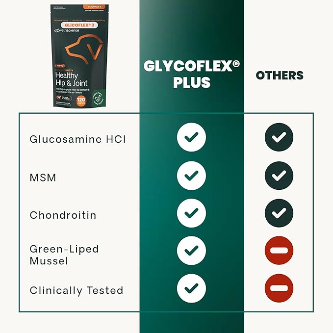 VetriScience Extra Strength Healthy Hip & Joint Chews, GlycoFlex 3, Glucosamine, Green-Lipped Mussel, Joint Support Supplement for Dogs, Promote Mobility & Soothe Joint Discomfort, Chicken, 120 Count