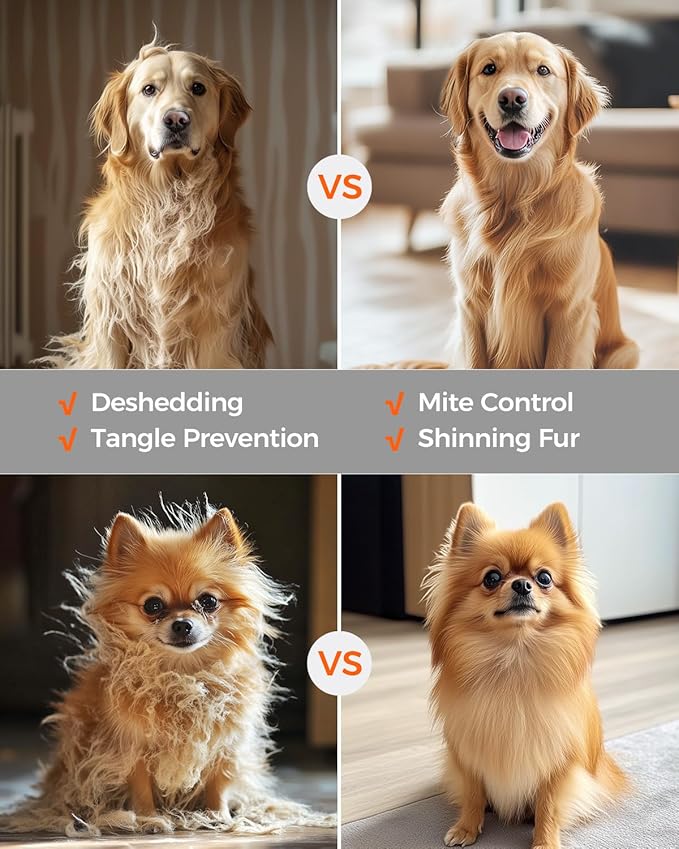 uwant Dog Grooming Vacuum, Cat Grooming Kit, Pets 13KPa Suction Grooming Kit for Home, 6 in 1 Low Noise Pet Hair Removal Tool, White and Silver