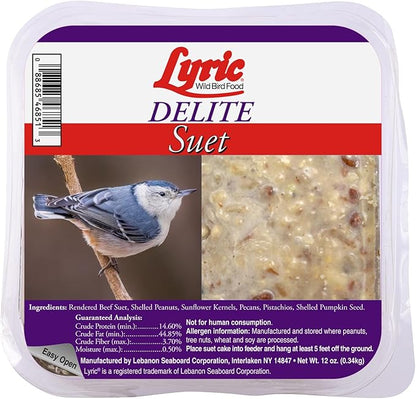 Lyric Delite High Protein Wild Bird Seed Suet Cakes for Wild Birds, 12 oz. (12 Pack)