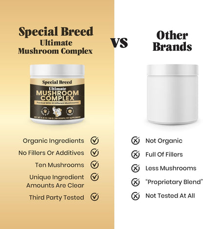 Mushroom Powder for Dogs & Cats - Organic Mushroom Complex for Immunity Support, Immune Function, Cognition, Vitality - Ten Mushroom Supplement with Turkey Tail, Lion's Mane, Reishi - 360 Scoops