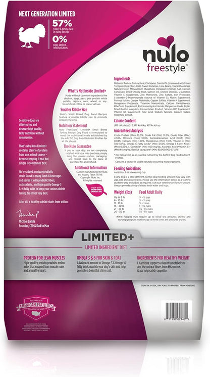 Nulo Freestyle Limited Ingredient Small Breed Food, High-Protein Turkey Recipe, Grain-Free Natural Dry Dog Food for Adult Dogs & Puppies with Food Sensitivities, Single Animal Protein, 14 lb Bag