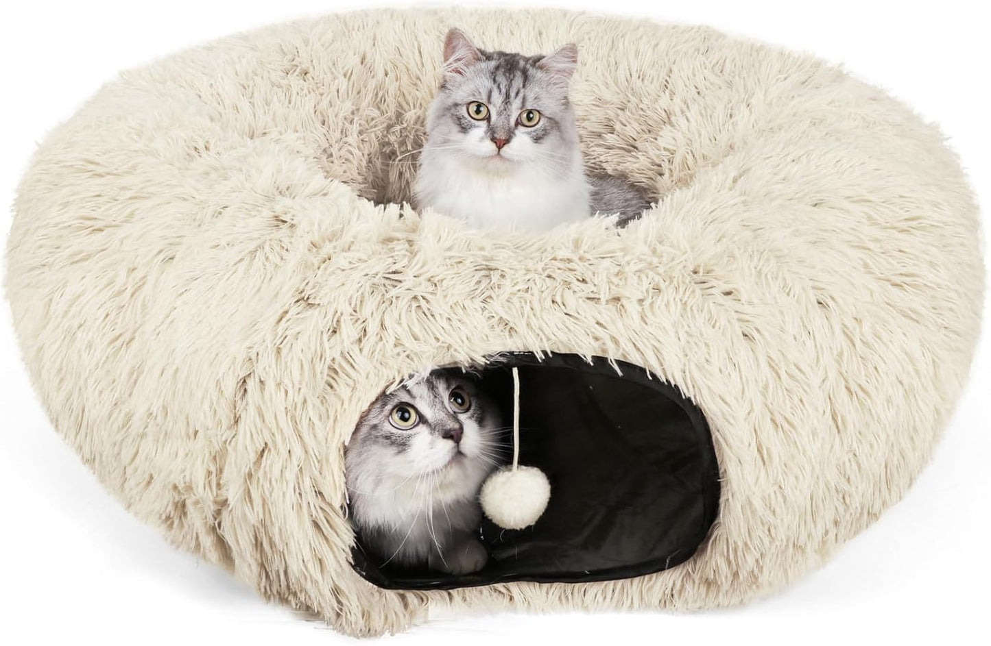 LifeIdeas Large Bed, Cat Tunnel Foldable Donut Tunnel with Fluffy Toy Balls and Washable Pads, Full for Kitten, Cat, Puppy, Ferret, Rabbit, Cat Tunnels for Indoor Cats