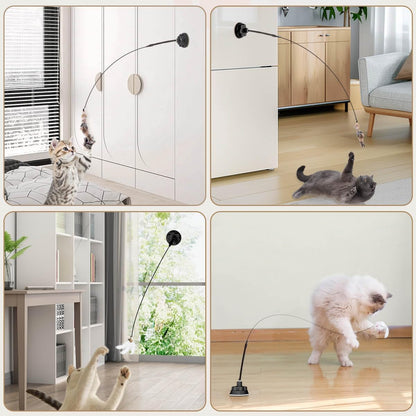 Suction Cup Cat Toys for Indoor Cats,3 in 1 Interactive cat Toys for Indoor Cats,Self Play or Handheld,Feathers & Bells,Realistic Toy Mouse and Silvervine Sticks(Pink)