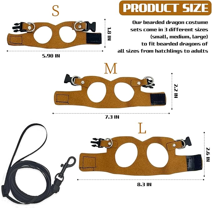3 Pack Bearded Dragon Harness Leash Set Adjustable Soft Suede Leather Vest Harness with Retractable Leash, Small Animal Outdoor Walking Vest with Traction Rope