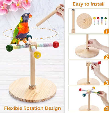 Bird Stand Perch Toy Parakeet Interactive Rotating Chew Toy Wooden Exercise Parrot Toys,Cockatiel Toys for Bird Cage Accessories for Small and Medium Parrots to Expend Energy