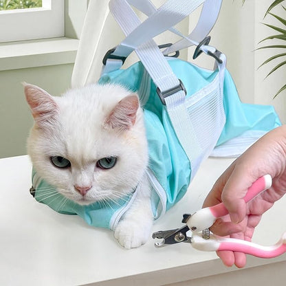 Cinf Cat Nail Clipping Cleaning Grooming Restraint Bag No Scratching Biting for Bathing Nail Trimming Injecting Examining(Mint,M)