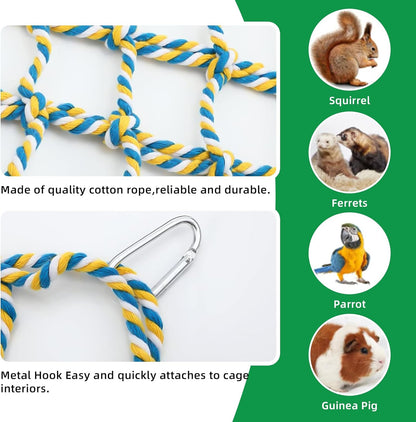 2 Pcs Rat Climbing Ropes for Cage Rat Cage Accessories Bird Rope Rat Toys for Pet 12.6 x 9.84 inch Hammock Hamster Cotton Rope Bridge Bird Ladder with 4 Silver Hooks（Yellow）