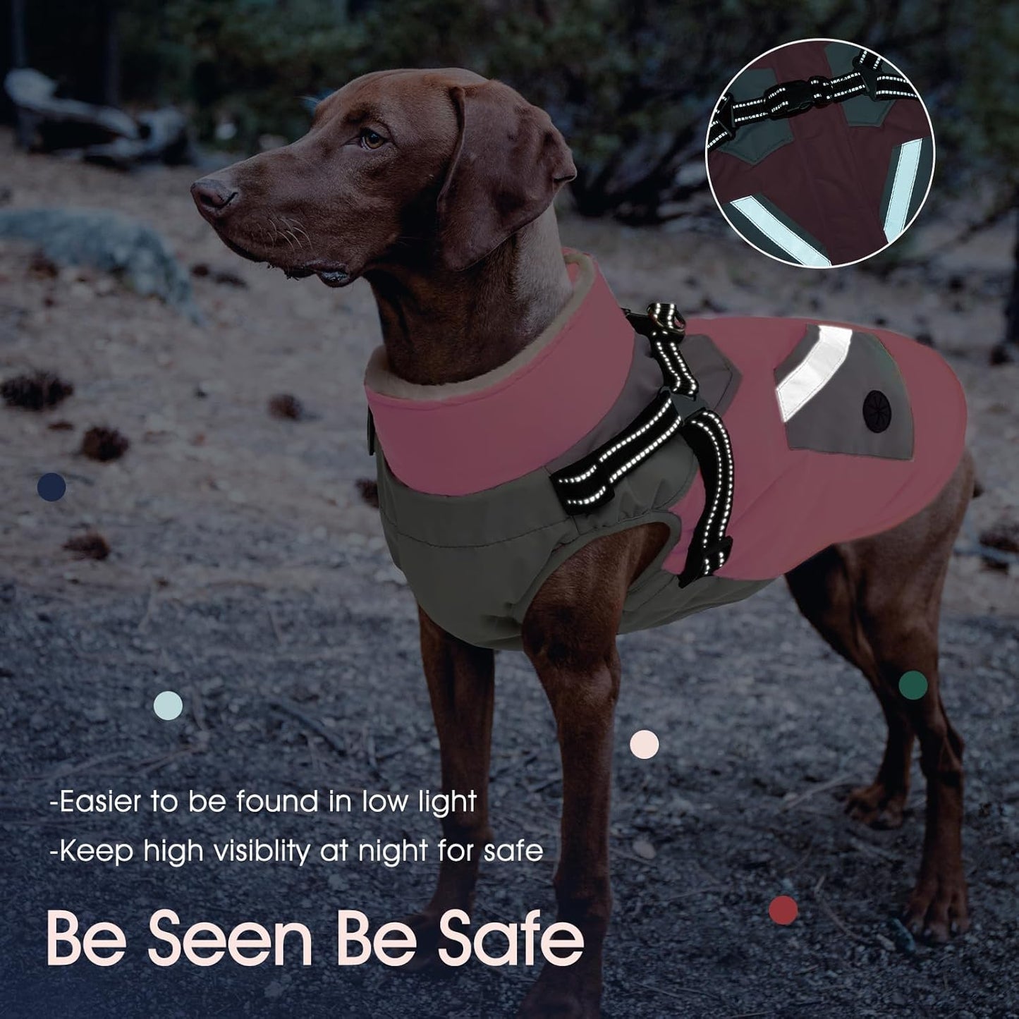 IECOii Large Dog Coat with Harness Built in,Reflective Waterproof Dog Coat for Giant Breeds - Zip Up Fleece Jacket for Dogs,Great Dane Winter Coats Warm Snowsuit for Cold Weather, Pink, 4XL