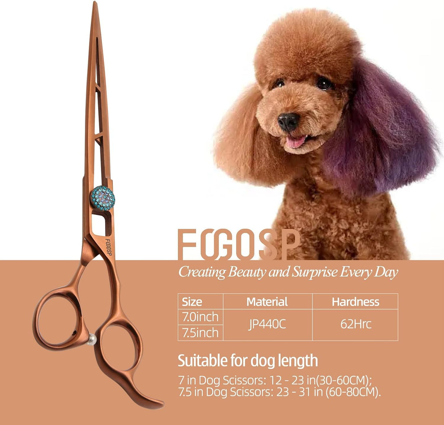 7.0'' Straight Dog Grooming Scissors Professioanl Pet Grooming Shears for Small Dog Cat High Cobalt Alloy Steel Hollow Out Design(7, Chocolate Striaght)