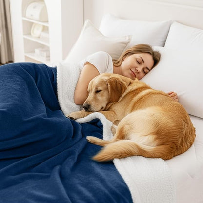 Smiry Waterproof Blanket Throw for Large Dogs, Soft Reversible Dog Blanket for Sofa Couch Bed, Washable Leakproof Sherpa Fleece Furniture Couch Cover Protector(30"x40", Navy/White)
