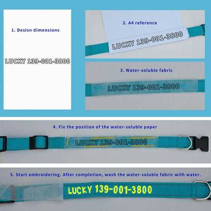 Personalized Embroidered Dog Collar - Custom Hand-Stitched Name & Number, Reflective Adjustable Pet Collar for Small/Medium/Large Dogs & Cats, Durable Nylon with Steel D-Ring (Sky Blue, Medium)