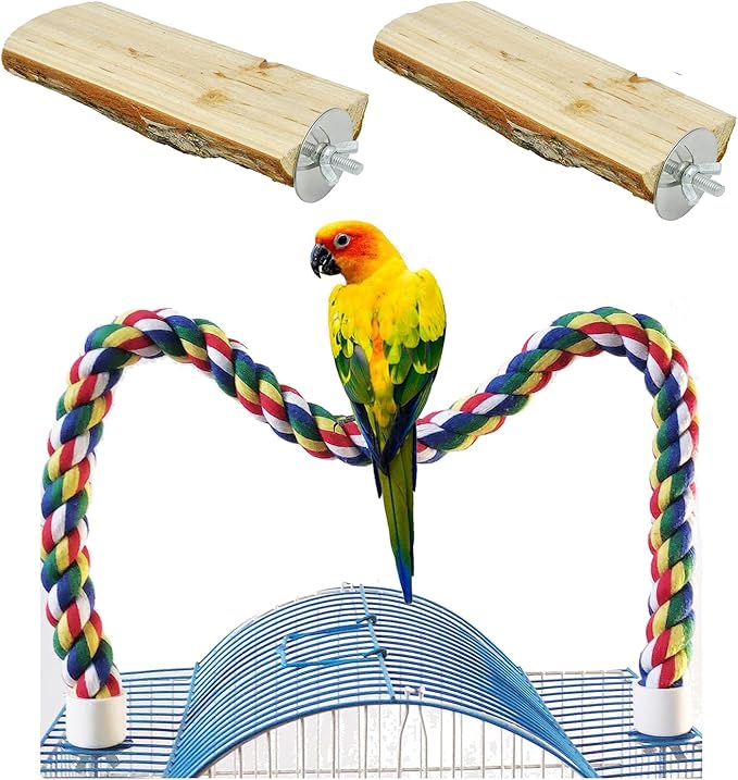 24 Inch Bird Rope Ladder Toy - Natural Wood Perch Stand,with 0.78 Inch Diameter Metal Screw Ends,Interactive Chewing Climbing Toy for Parakeets, Budgies,Cockatiels, Small to Medium Birds