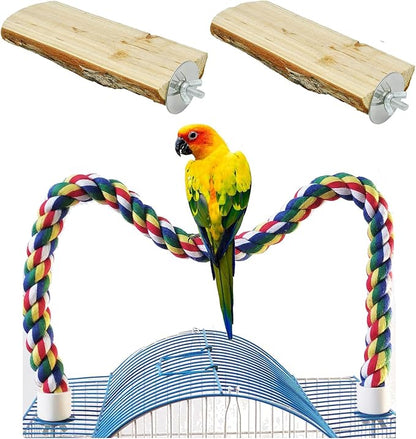 24 Inch Bird Rope Ladder Toy - Natural Wood Perch Stand,with 0.78 Inch Diameter Metal Screw Ends,Interactive Chewing Climbing Toy for Parakeets, Budgies,Cockatiels, Small to Medium Birds