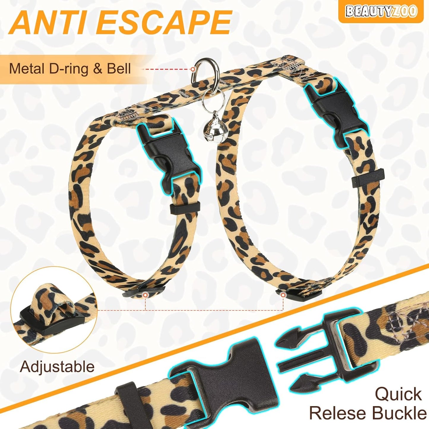 BEAUTYZOO Cat Harness and Leash Set Escape Proof for Walking, Kitten Soft Adjustable Vest Harnesses for Small Medium Large Cats, Easy Control Breathable Plaid Ribbon Nylon for Outdoor Indoor Use