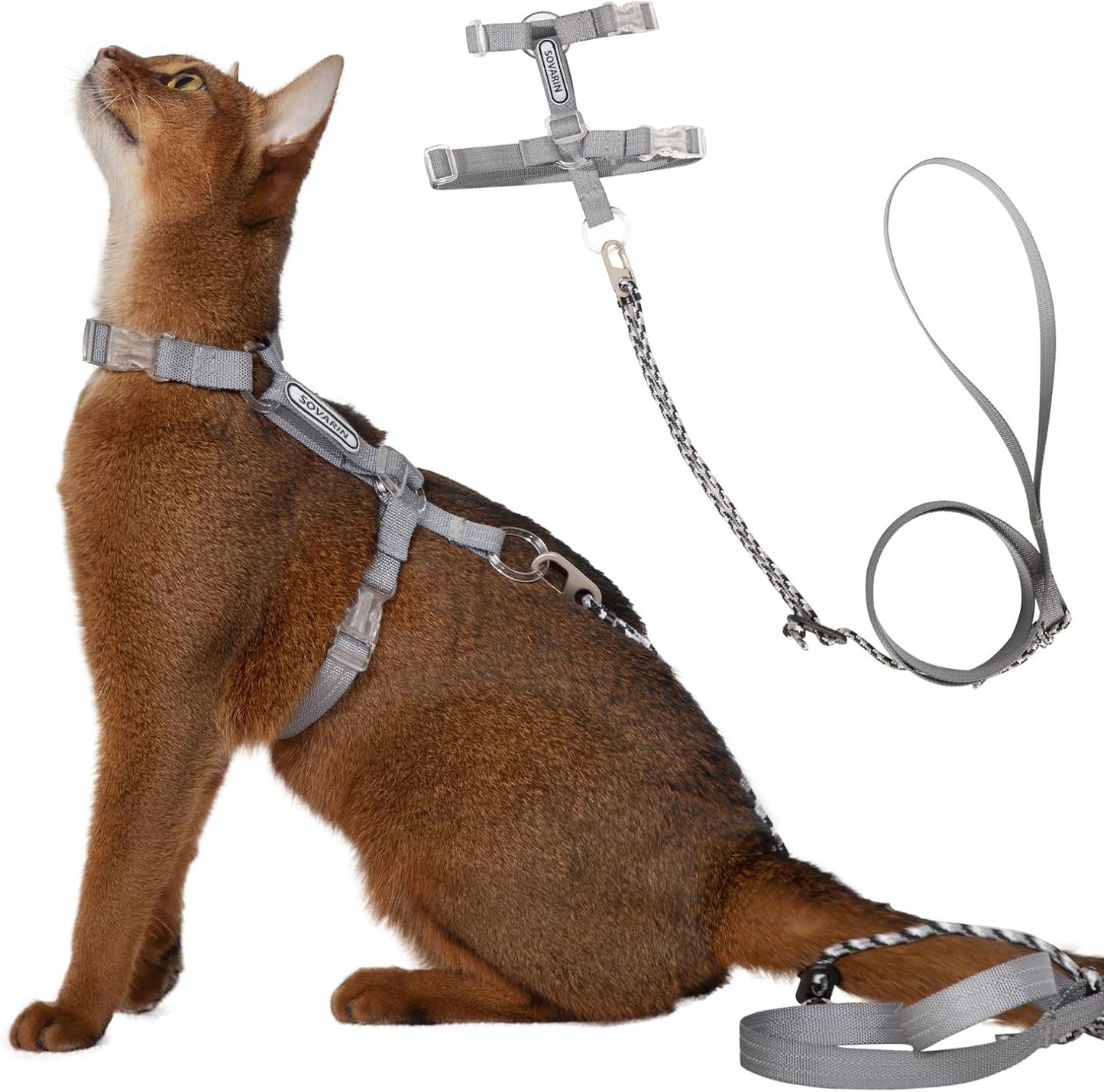 Cat Harness and Leash Set - Grey Lightweight Soft Kitten Harness Escape Proof, Adjustable Travel Pet Harness for Walking，Easy Control Comfortable Outdoor (Grey, One Size Fits All)