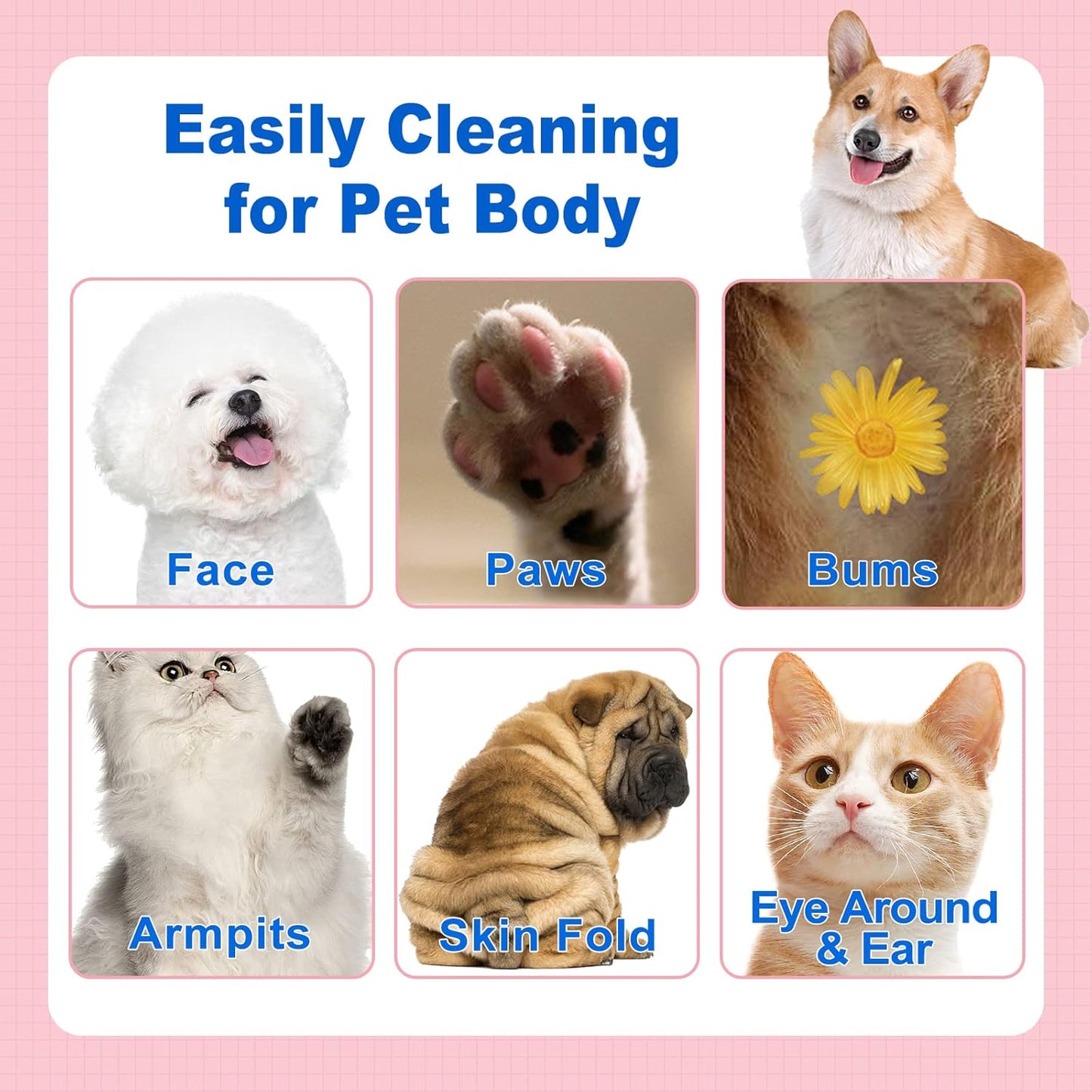DR.EASY Super Caring Pet Wipes 100ct for Dogs and Cats, Cleans Ears, Face, Butt, Body and Eye Area – Convenient, Ideal for Home or Travel