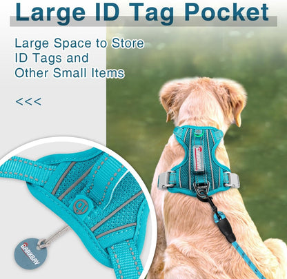 BARKBAY Dog Harness No Pull with ID Tag Pocket - Heavy Duty, Reflective, Easy Control for Large Dogs(Ocean Blue,XS)