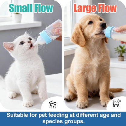 DEMORA Kitten Bottle Feeding Kit, Graduated Nursing Feeding Bottles for Pet Kitten Puppy Hamster Rabbit with Two Kinds of Replaceable Nipples Feeder (Clear, 2 oz)