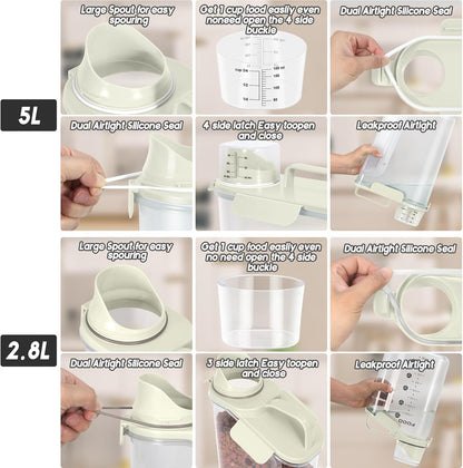 Dog Food Storage Container, Upgraded Large Nozzle BPA-free, 3-5 LBS Plastic Pet Food Storage Containers, With 4 Sealed Clasps, 1 Measuring Cup and Handle (Beige-A)