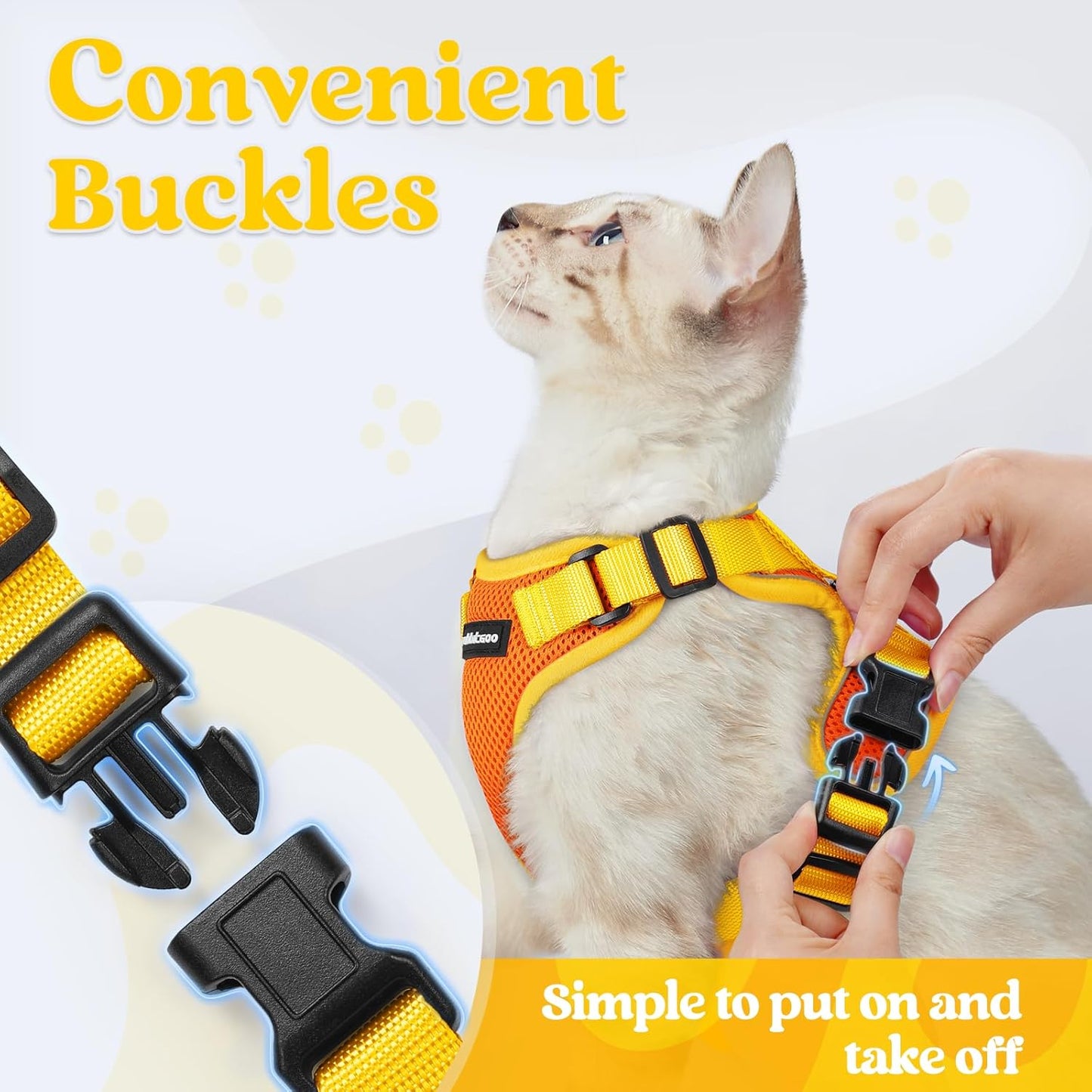 rabbitgoo Cat Harness and Leash Set, Escape Proof Soft Adjustable Vest Harnesses for Outdoor Walking, Easy Control Breathable Kitten Jacket with Reflective Strips, Orange & Yellow, S